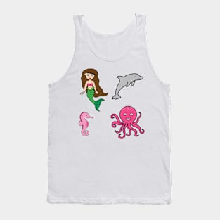 Pink Mermaid and Friends Stickers Tank Top